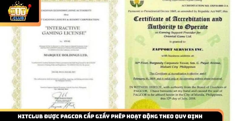 HITCLUB được PAGCOR cấp giấy phép hoạt động theo quy định
